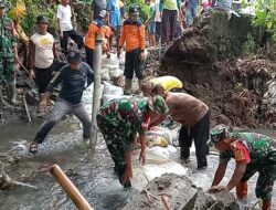 Poktan Tani Makmur Bersama Babinsa Bendo, Bahu Membahu Pasang Talud di Sumber Air Mbah Bendo